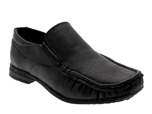 At Classic Black Faux Leather Formal Slip Ons Shoes At Classic Black Faux Leather Formal Slip Ons Shoes